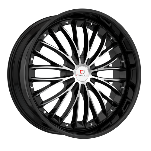 22" Cavallo CLV-42 Gloss Black & Machined 22x8.5 Wheel 5x4.5 5x120 38mm Rim