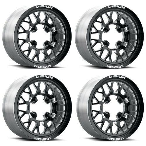 Set 4 15" Vision ATV 346 Storm Forged Gloss Black Milled 15x10 Wheels 4x156 0mm