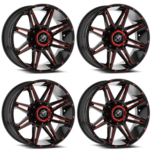 Set 4 20" XF Off-Road XF-220 Gloss Black Red Milled 20x9 Wheels 5x5 5x5.5 0mm
