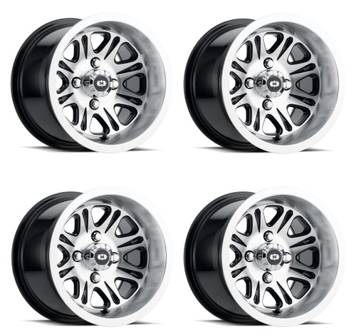 Set 4 12" Vision ATV 547 Spirit Black Mirror Machined 12x8 Wheels 4x156 -10.2mm