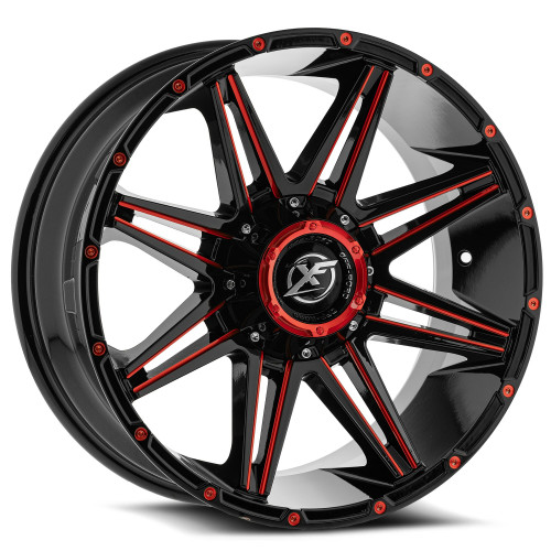 22" XF Off-Road XF-220 Gloss Black Red Milled 22x12 Wheel 8x6.5 8x170 -44mm Rim
