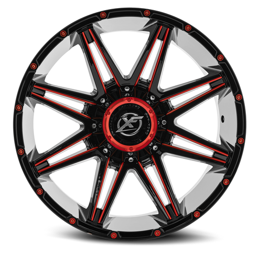 22" XF Off-Road XF-220 Gloss Black Red Milled 22x12 Wheel 8x6.5 8x170 -44mm Rim