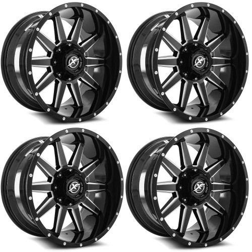 Set 4 18" XF Off-Road XF-219 Gloss Black Milled 18x9 Wheels 5x5 5x5.5 12mm Rims