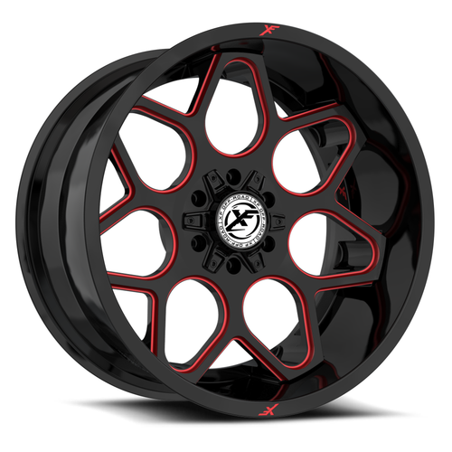 20" XF Off-Road XF-233 Gloss Black Red Milled 20x10 Wheel 8x6.5 8x170 -12mm Rim