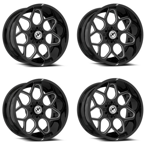 Set 4 20" XF Off-Road XF-233 Gloss Black & Milled 20x10 Wheels 8x6.5 8x170 -12mm