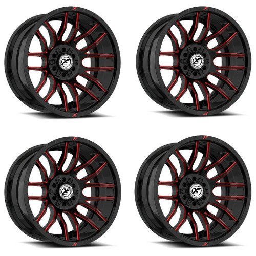 Set 4 20" XF Off-Road XF-232 Gloss Black & Red Milled 20x10 Wheels 8x6.5 8x170 -12mm Rims