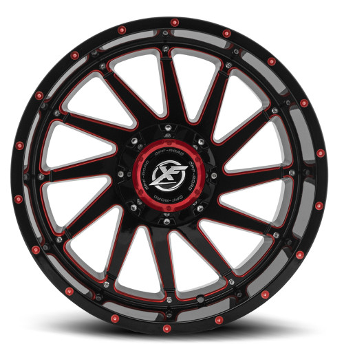 20" XF Off-Road XF-216 Gloss Black & Red Milled 20x10 Wheel 5x5 5x5.5 -24mm Rim