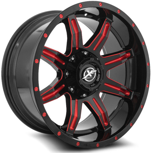 Set 4 20" XF Off-Road XF-215 Gloss Black Red Milled 20x10 6x135 6x5.5 -24mm Rims