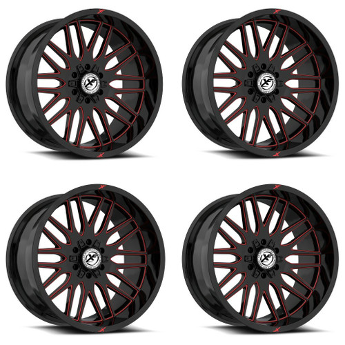 Set 4 24" XF Off-Road XF-240 Gloss Black Red Milled 24x12 6x135 6x5.5 -44mm Rims