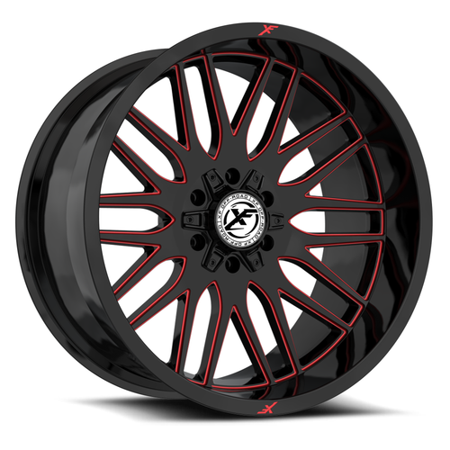 Set 4 20" XF Off-Road XF-240 Gloss Black Red Milled 20x10 Wheels 5x5 5x5.5 -12mm