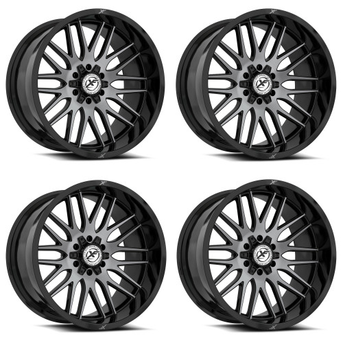 Set 4 22" XF Off-Road XF-240 Black & Brushed DDT 22x12 Wheels 8x6.5 8x170 -44mm