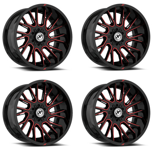 Set 4 20" XF Off-Road XF-230 Gloss Black Red Machined 20x9 6x135 6x5.5 0mm Rims