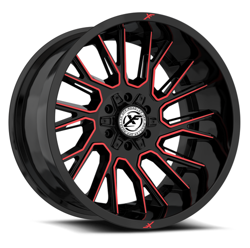 Set 4 17" XF Off-Road XF-230 Gloss Black Red Machined 17x9 Wheels 5x5 5x5.5 12mm