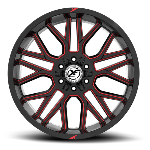 20" XF Off-Road XF-235 Gloss Black & Red Milled 20x9 Wheel 6x135 6x5.5 0mm Rim