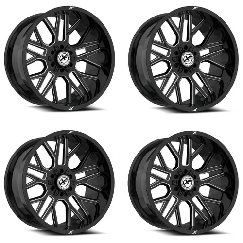 Set 4 20" XF Off-Road XF-235 Gloss Black & Milled 20x10 Wheels 6x135 6x5.5 -12mm
