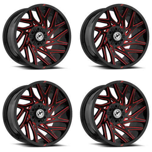 Set 4 20" XF Off-Road XF-229 Gloss Black Red Milled 20x10 6x135 6x5.5 -12mm Rims