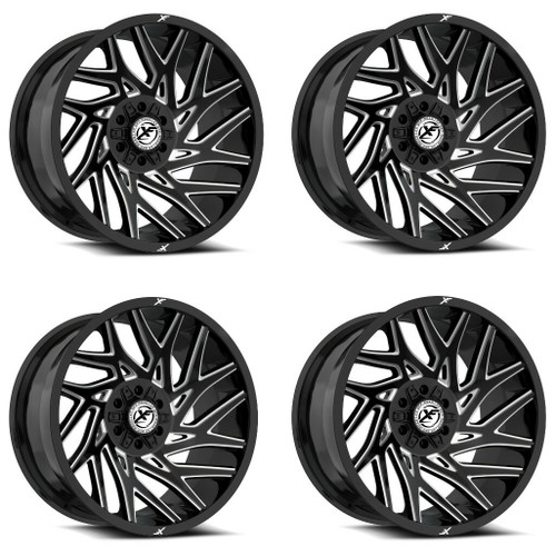 Set 4 20" XF Off-Road XF-229 Gloss Black & Milled 20x9 Wheels 5x5 5x5.5 0mm Rims