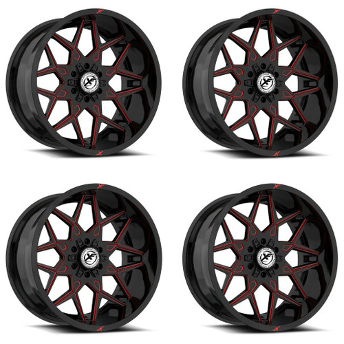 Set 4 20" XF Off-Road XF-238 Gloss Black Red Milled 20x10 Wheels 5x5 5x5.5 -24mm