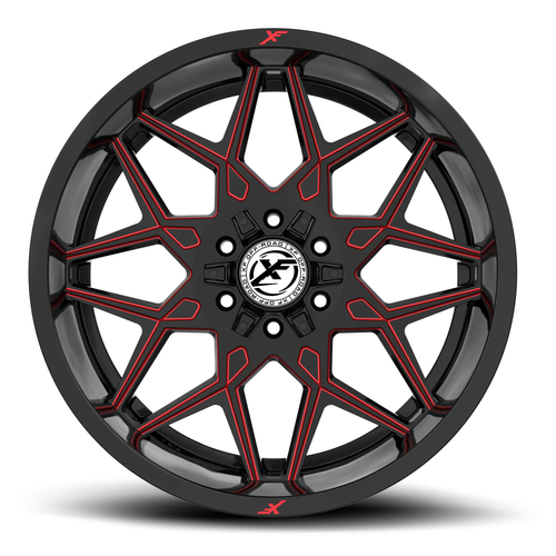 17" XF Off-Road XF-238 Gloss Black & Red Milled 17x9 Wheel 5x5 5x5.5 12mm Rim