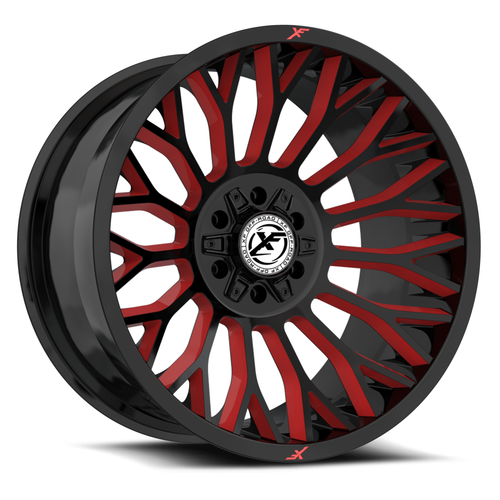 Set 4 24" XF Off-Road XF-237 Gloss Black Red Milled 24x12 6x135 6x5.5 -44mm Rims