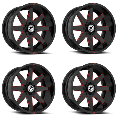 Set 4 20" XF Off-Road XF-236 Gloss Black Red Milled 20x9 Wheels 5x5 5x5.5 12mm