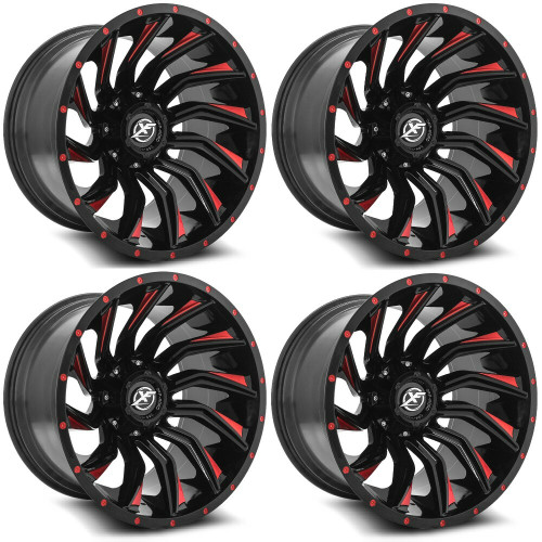 Set 4 20" XF Off-Road XF-224 Gloss Black Red Milled 20x9 Wheels 8x6.5 8x170 0mm