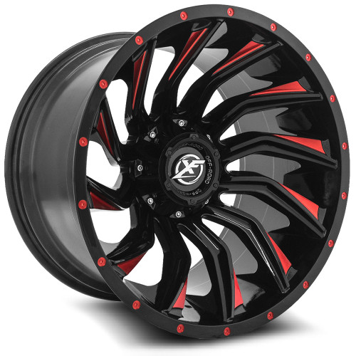 20" XF Off-Road XF-224 Gloss Black Red Milled 20x10 Wheel 8x6.5 8x170 -12mm Rim