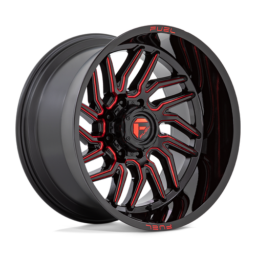 22" Fuel D808 Hurricane 22x12 8x6.5 -44mm Wheel Gloss Black Milled Red Tint Rim