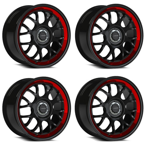 Set 4 18" Vision 478 Alpine Gloss Black Red Tint Brushed 18x8.5 Wheels 5x4.5 35mm