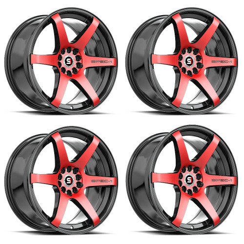 Set 4 17" Spec-1 SPT-32 Gloss Black & Red Machined 17x8 Wheels 5x108 5x4.5 42mm