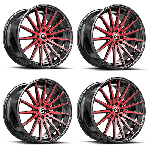 Set 4 17" Spec-1 SP-69 Gloss Black & Red Machined 17x7.5 Wheels 5x112 5x4.5 42mm