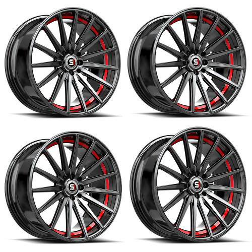 Set 4 17" Spec-1 SP-69 Gloss Black & Red Undercut 17x7.5 Wheels 5x100 5x4.5 42mm