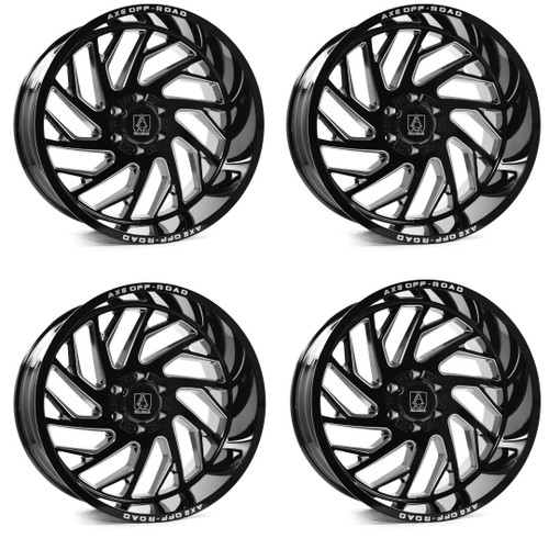 Set 4 20" Axe Wheels Zeus Gloss Black Milled 20x10 Wheels 8x6.5 -19mm Truck Rims
