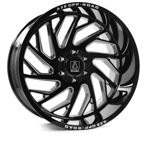 Set 4 20" Axe Wheels Zeus Gloss Black Milled 20x10 Wheels 8x6.5 -19mm Truck Rims