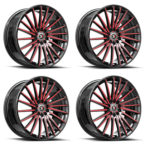 Set 4 20" Spec-1 SP-68 Gloss Black & Red Machined 20x8.5 Wheels 5x100 5x4.5 38mm