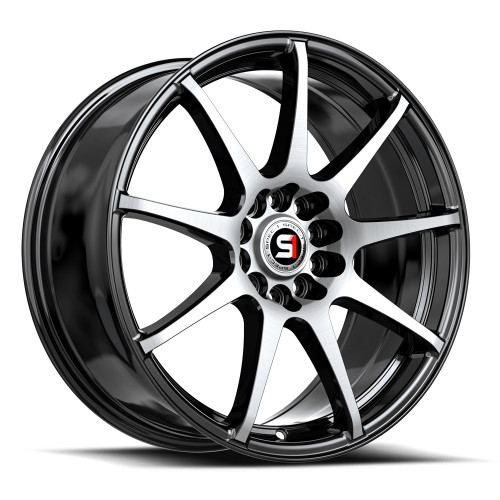 17" Spec-1 SP-67 Gloss Black & Machined 17x7 Wheel 5x112 5x4.5 42mm Rim