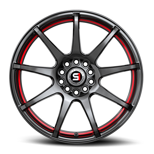 17" Spec-1 SP-67 Gloss Black & Red Line 17x7 Wheel 5x110 5x4.5 42mm Rim