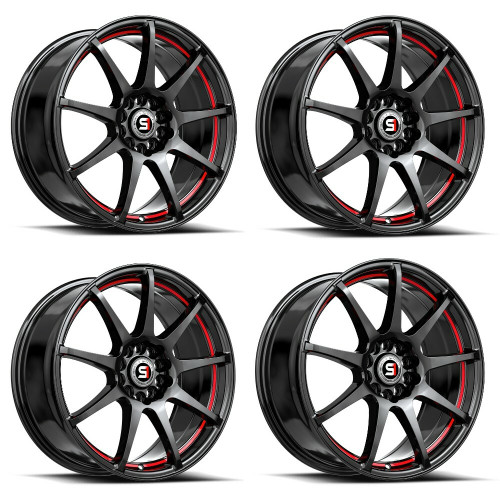 Set 4 17" Spec-1 SP-67 Gloss Black & Red Line 17x7 Wheels 5x110 5x4.5 42mm Rims