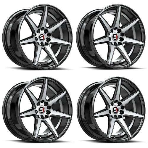 Set 4 17" Spec-1 SP-73 Black & Machined Undercut 17x7.5 Wheels 4x100 4x4.5 42mm
