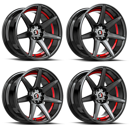 Set 4 17" Spec-1 SP-73 Gloss Black & Red Undercut 17x7.5 Wheels 5x112 5x4.5 42mm