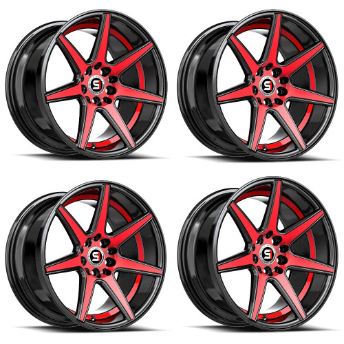 Set 4 17" Spec-1 SP-73 Black Red Machined Undercut 17x7.5 5x100 5x4.5 42mm Rims