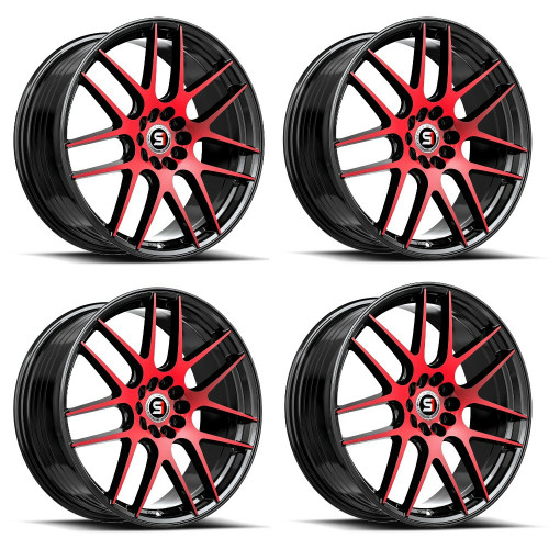 Set 4 18" Spec-1 SP-65 Gloss Black & Red Machined 18x9 Wheels 5x100 5x4.5 38mm