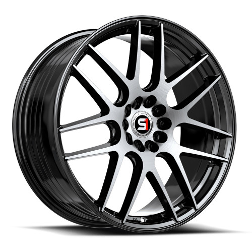 17" Spec-1 SP-65 Gloss Black & Machined 17x8 Wheel 4x100 4x4.5 42mm Rim
