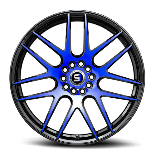 17" Spec-1 SP-65 Gloss Black & Blue Machined 17x8 Wheel 5x100 5x4.5 42mm Rim