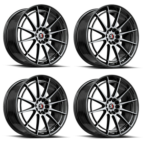 Set 4 17" Spec-1 SP-64 Gloss Black & Machined 17x8 Wheels 5x100 5x4.5 42mm Rims