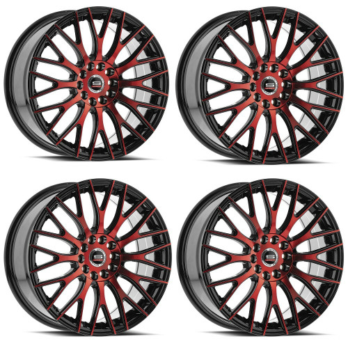 Set 4 17" Spec-1 SP-55 Gloss Black & Red Machined 17x7.5 Wheels 5x108 5x4.5 42mm