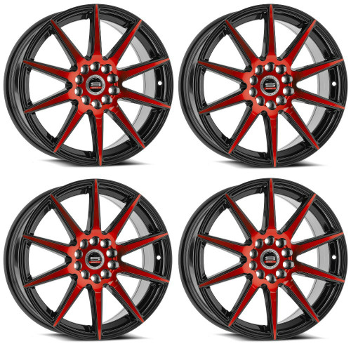 Set 4 18" Spec-1 SP-51 Gloss Black Red Machined 18x8 Wheels 4x100 4x4.5 38mm Rim