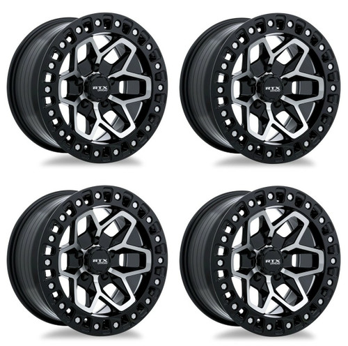 Set 4 17" RTX Zion Gloss Black Machined Wheels 17x9 5x5 -15mm Rims For Jeep