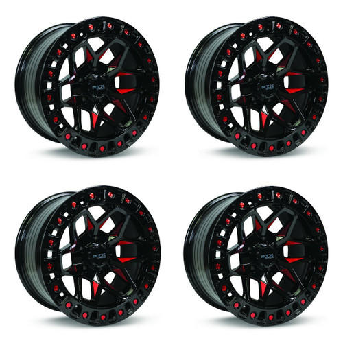 Set 4 18" RTX Zion Gloss Black Milled Red Wheel 18x9 6x5.5 0mm For Chevy GMC Ram