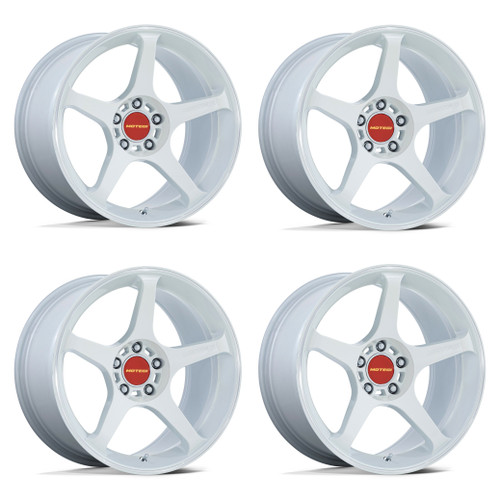 Set 4 18" Motegi MR159 Battle V Matsuri White Pearl Machined Lip 18x8.5 5x4.5 35mm